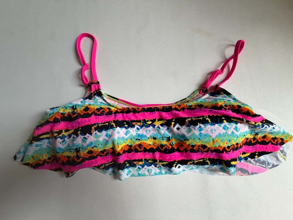 dELiAs Neon Tribal Stripe Flutter Crop Bikini Swim Top XL